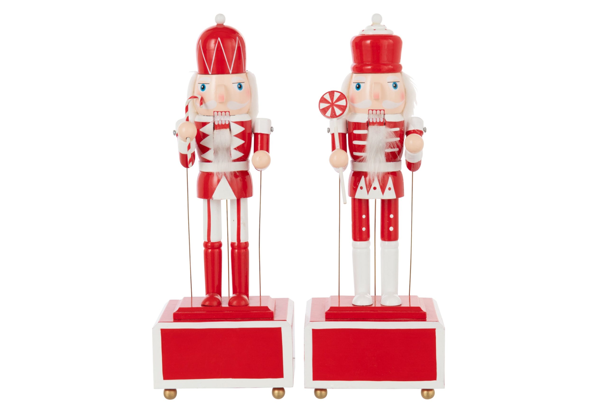J-Line decoratie Notenkraker Muziek - dennenhout - rood/wit - 2 stuks