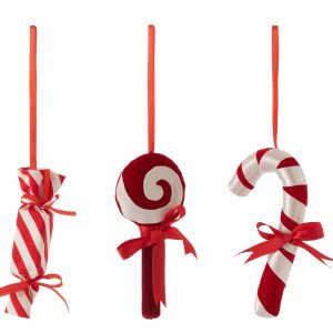 J-Line kersthanger Snoepje – textiel – rood/wit – 3 stuks J-Line kersthanger Snoepje – textiel – rood/wit – 3 stuks