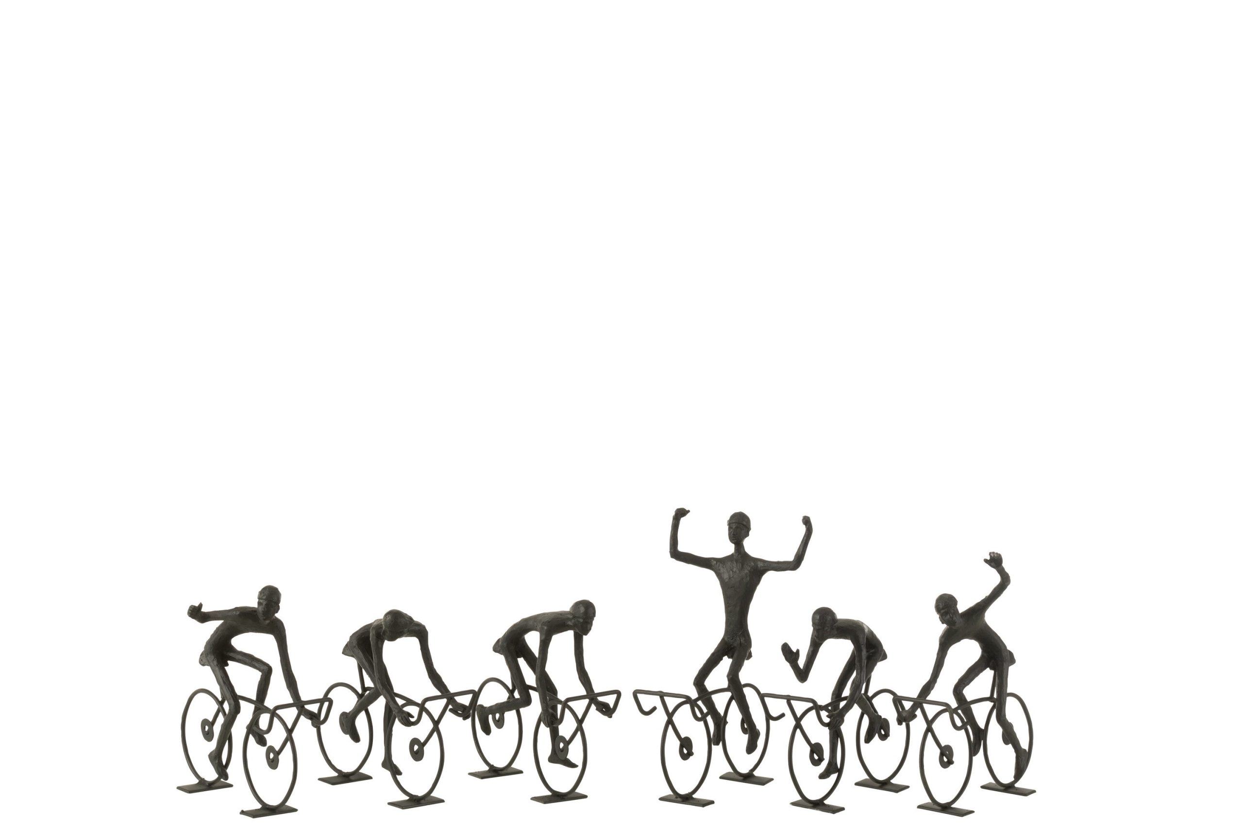 J-Line decoratie Fietsers - polyresin/metaal - zwart - small - 6 stuks