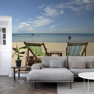 ESTAhome fotobehang strand blauw en beige – 450 x 279 cm – 156516 ESTAhome fotobehang strand blauw en beige – 450 x 279 cm – 156516