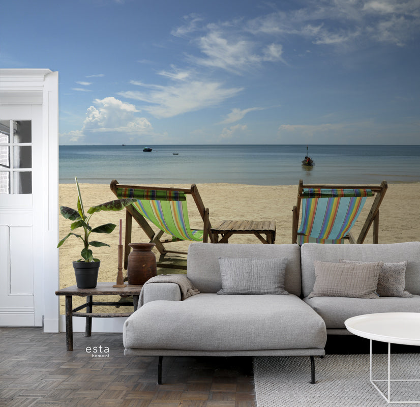 ESTAhome fotobehang strand blauw en beige - 450 x 279 cm - 156516