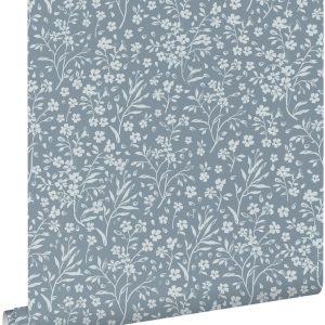 ESTAhome behang bloemetjes vergrijsd blauw – 53 cm x 10.05 m – 139885