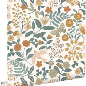 ESTAhome behang bloemen en vogels grijsblauw, olijfgroen en okergeel – ESTAhome behang bloemen en vogels grijsblauw, olijfgroen en okergeel –