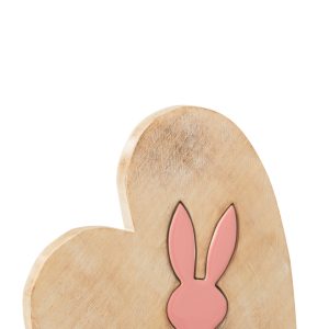 J-Line decoratie Hart Met Konijn – hout – roze J-Line decoratie Hart Met Konijn – hout – roze