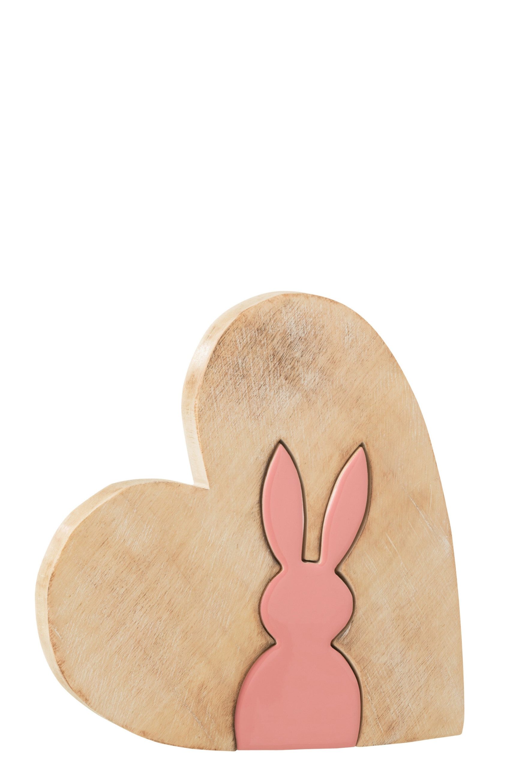 J-Line decoratie Hart Met Konijn - hout - roze