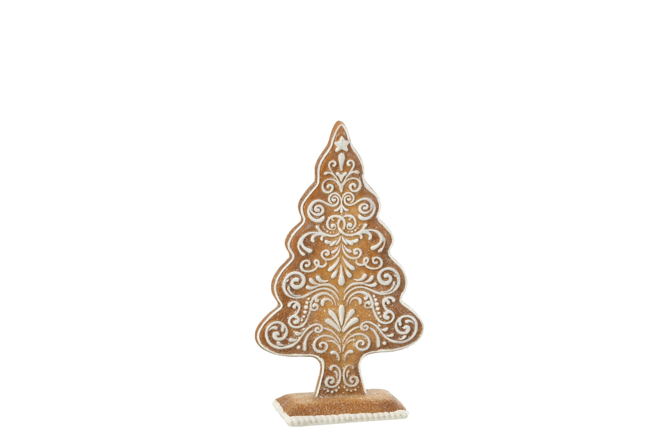 J-Line decoratie Peperkoek Dennenboom - polyresin - beige/wit - small