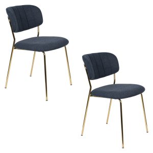 Housecraft Living Jolien Eetkamerstoelen Goud/ Donkerblauw – Set van 2 Housecraft Living Jolien Eetkamerstoelen Goud/ Donkerblauw – Set van 2