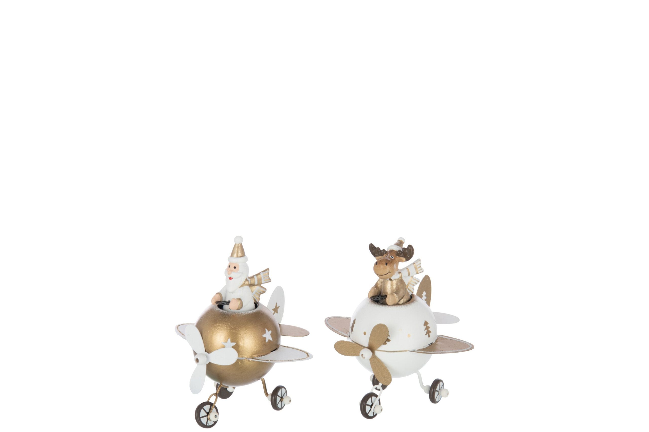 J-Line figuur Rendier + Kerstman In Vliegtuig - metaal - wit/goud - sm