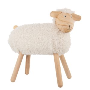 J-Line decoratie Schaap – hout/kunstbont naturel wit – large