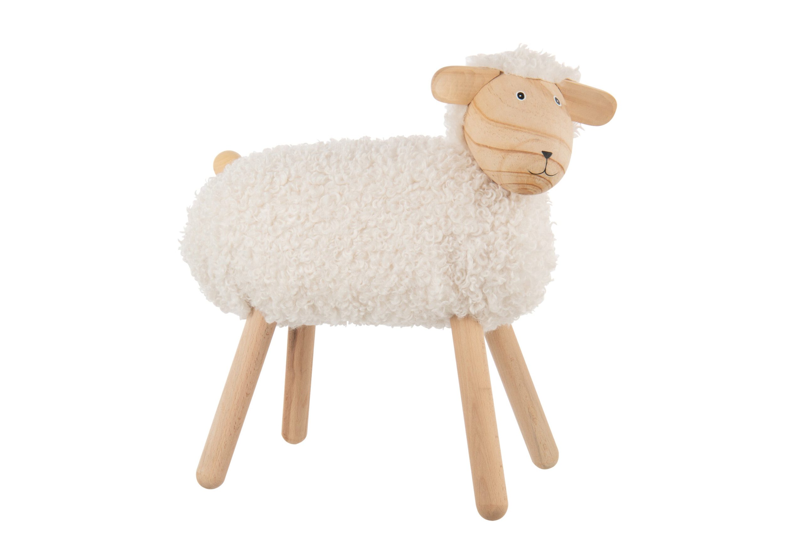 J-Line decoratie Schaap - hout/kunstbont naturel wit - large