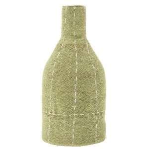 J-Line vaas Flesvorm Stippellijnen – zeegras – groen/wit – 50 cm hoog