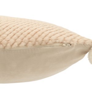 J-Line kussen Zacht Pompoms – polyester – beige