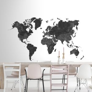 ESTAhome fotobehang wereldkaart antraciet grijs – 300 x 300 cm – 15894 ESTAhome fotobehang wereldkaart antraciet grijs – 300 x 300 cm – 15894