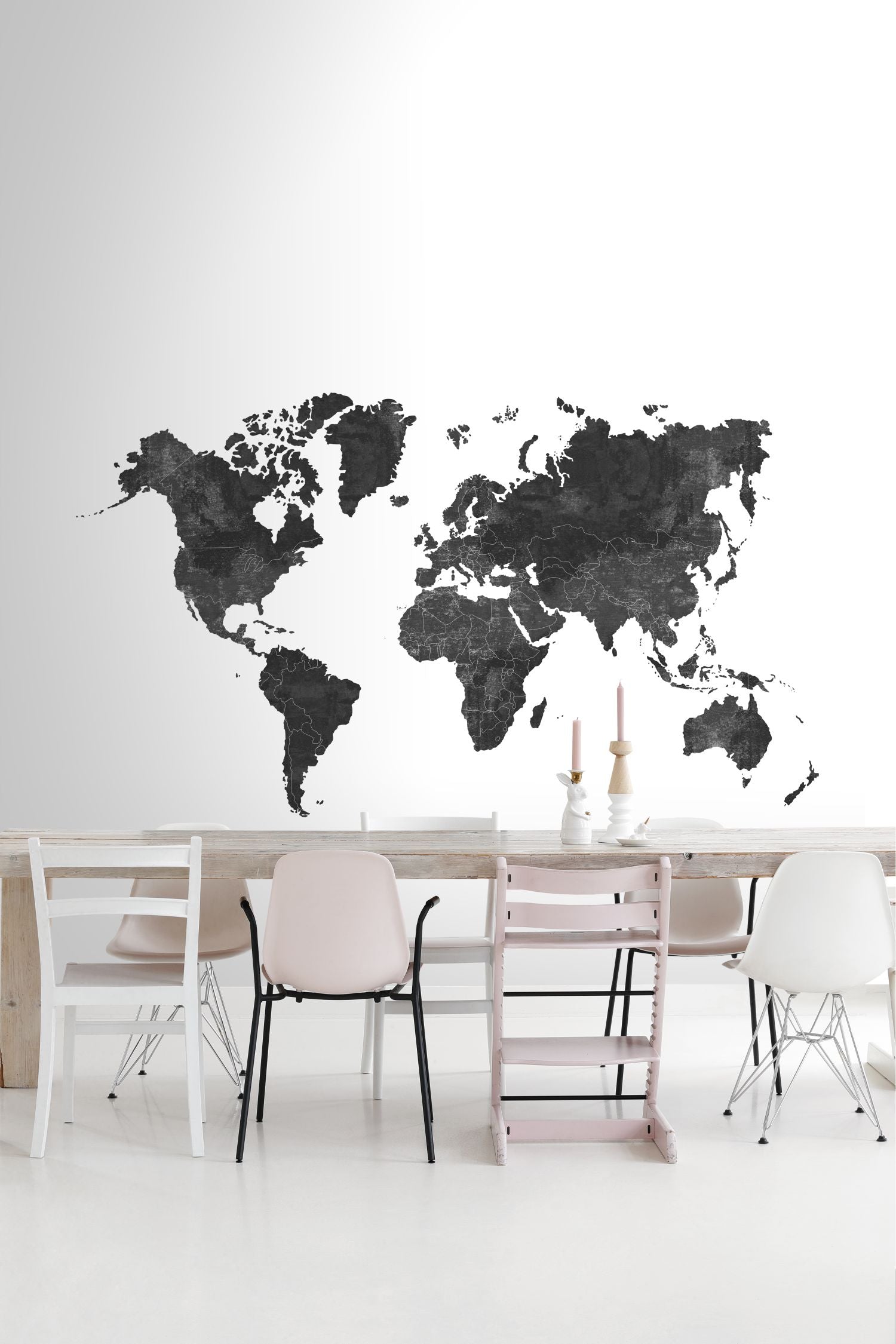ESTAhome fotobehang wereldkaart antraciet grijs - 300 x 300 cm - 15894