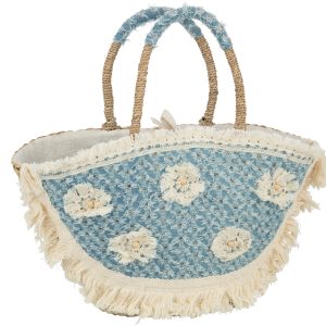 J-Line strandtas Bloemen + Franjes Denim – zeegras – naturel/blauw