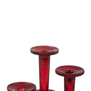 J-Line kaarshouder Nelly – glas – rood – 3 stuks