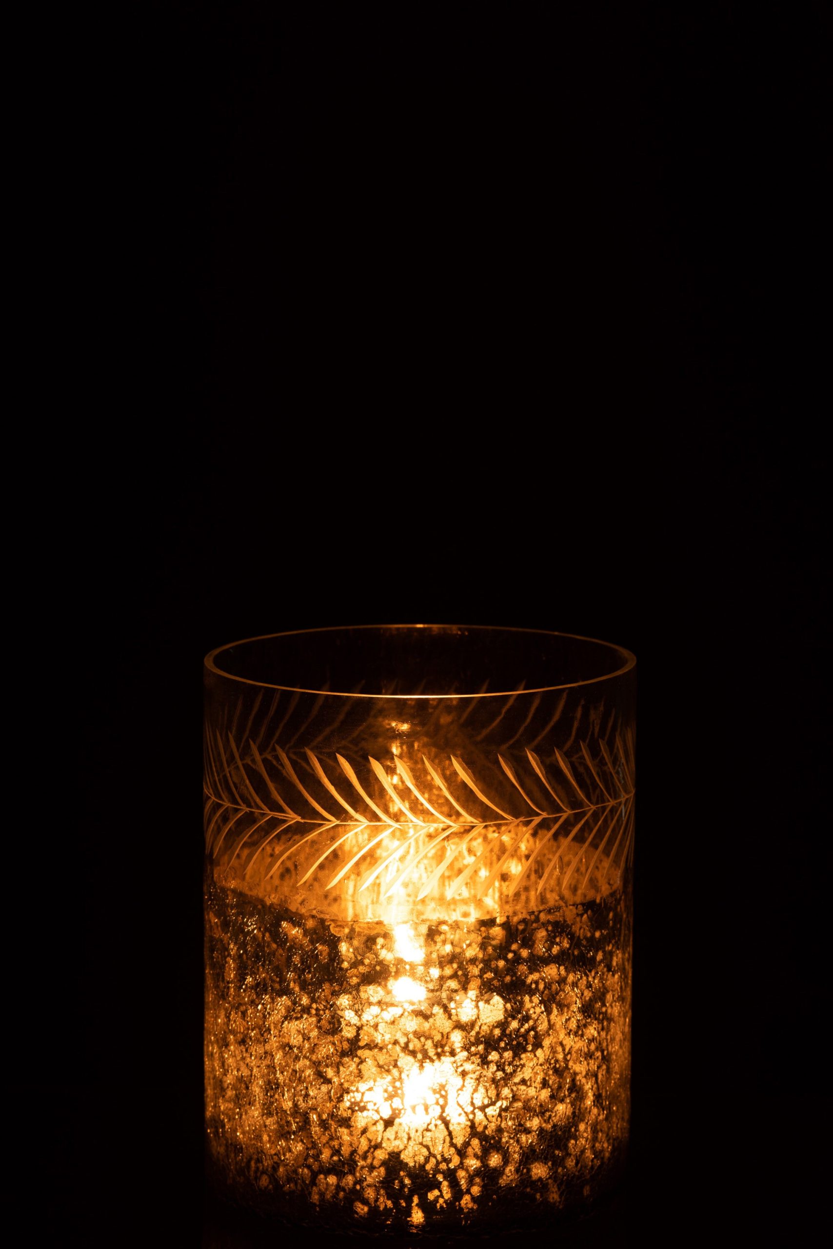 J-Line windlicht Klassiek Crackle - glas - transparant/zilver - small