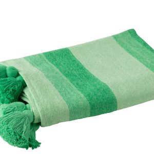 J-Line plaid Strepen + Kwastjes – katoen – groen J-Line plaid Strepen + Kwastjes – katoen – groen