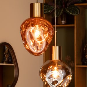 J-Line hanglamp – metaal/glas – goud/grijs