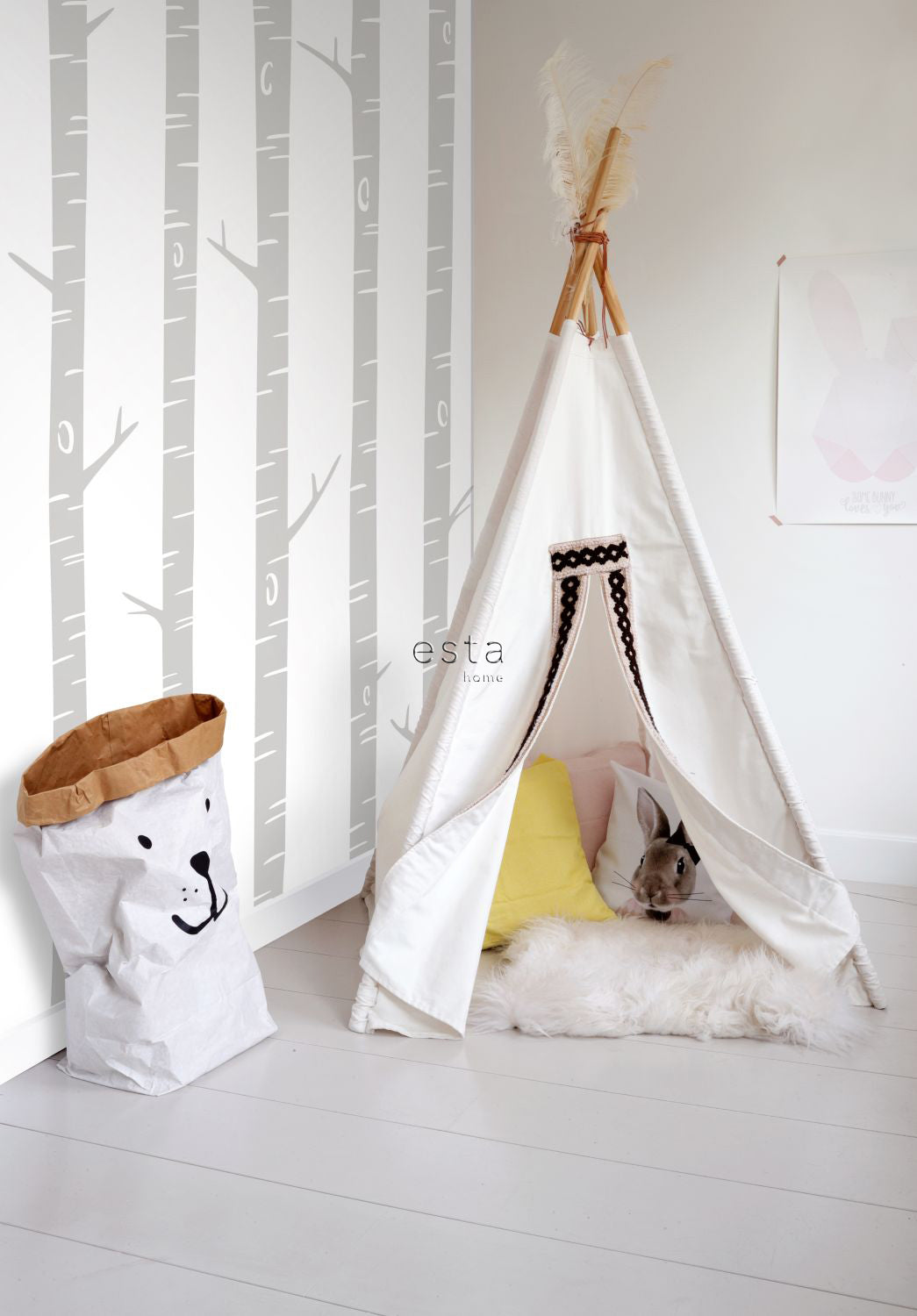 ESTAhome fotobehang berken boomstammen grijs - 150 x 279 cm - 158924