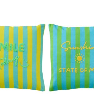 J-Line kussen Sunshine + Smile Gestreept – katoen – mix – set van 2