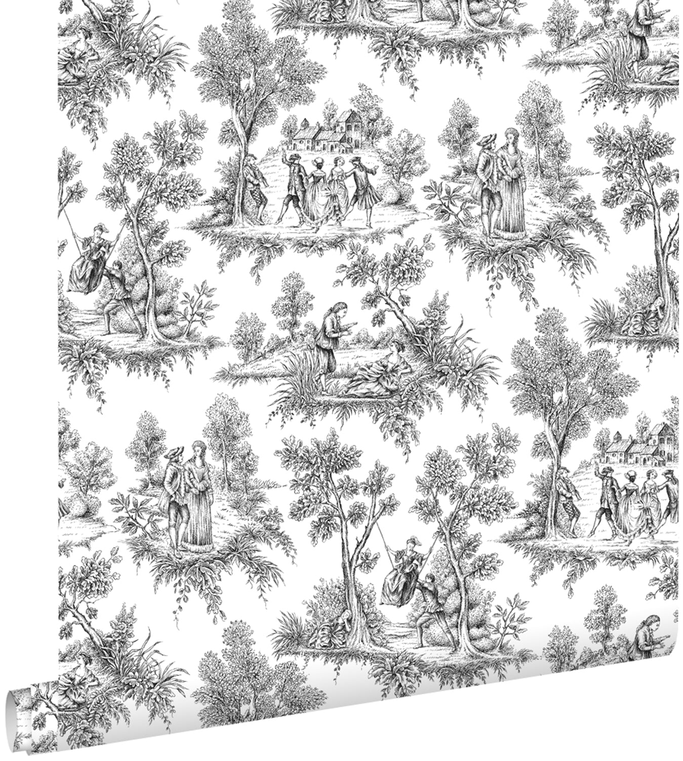 ESTAhome behang toile de jouy print zwart - 53 cm x 10.05 m - 136820