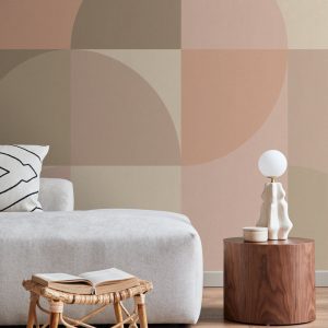 ESTAhome fotobehang cirkels in Bauhaus stijl roze en beige – 250 x 279