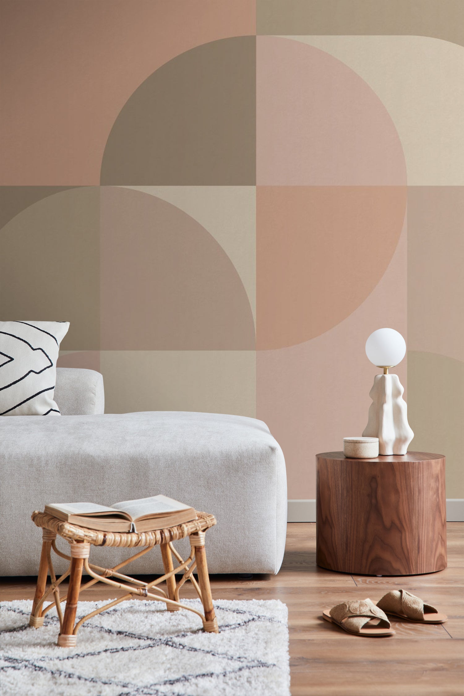 ESTAhome fotobehang cirkels in Bauhaus stijl roze en beige - 250 x 279
