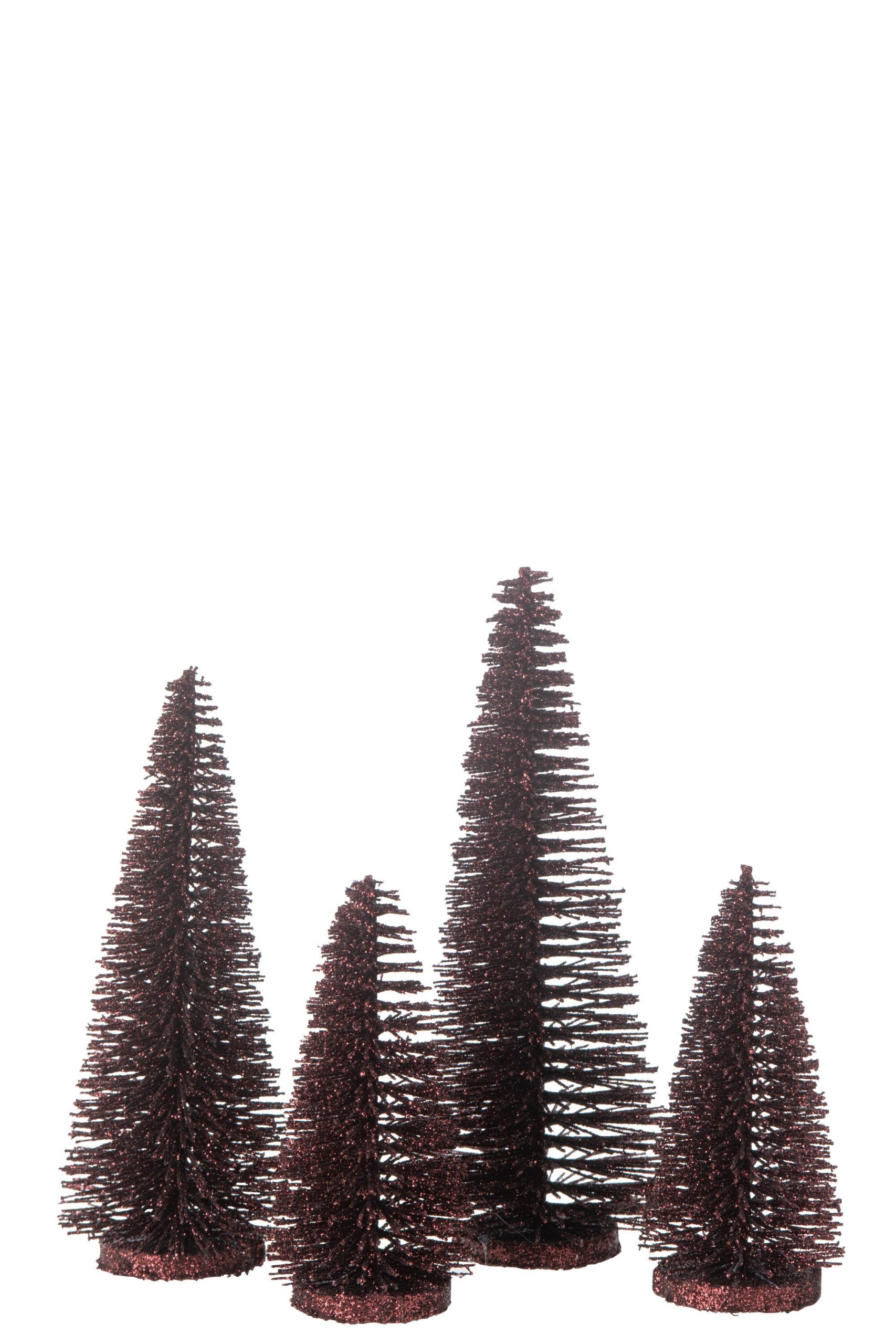 J-Line decoratie Kerstboom Glitter - kunststof - bordeaux - doos van 4