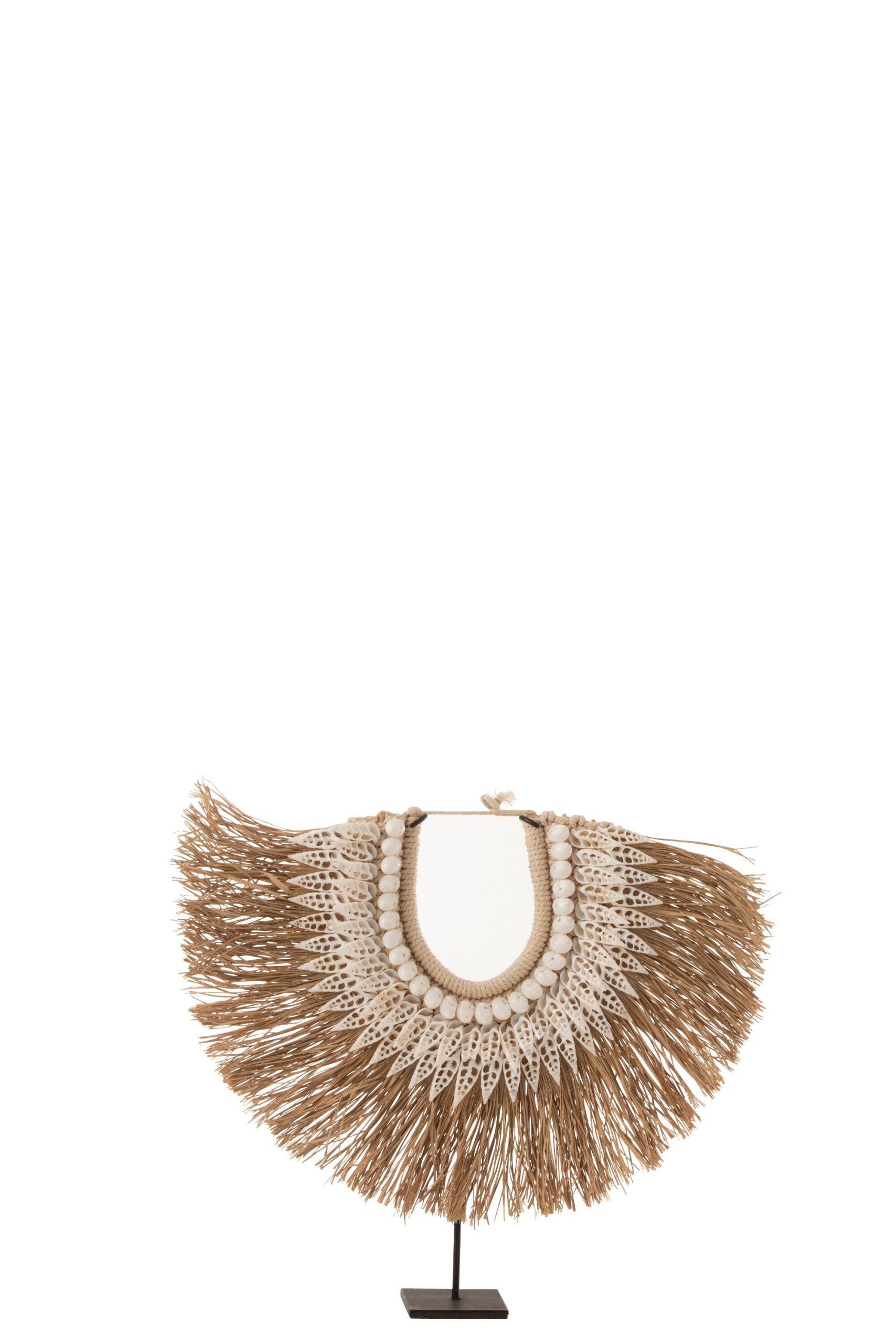 J-Line decoratie Ketting + Staander Dora - schelpen/hout - wit - small