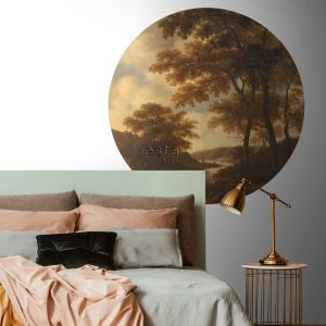 ESTAhome zelfklevende behangcirkel bosrijk landschap oranje – Ø 140 cm ESTAhome zelfklevende behangcirkel bosrijk landschap oranje – Ø 140 cm