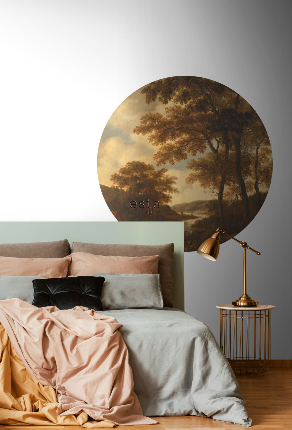 ESTAhome zelfklevende behangcirkel bosrijk landschap oranje - Ø 140 cm