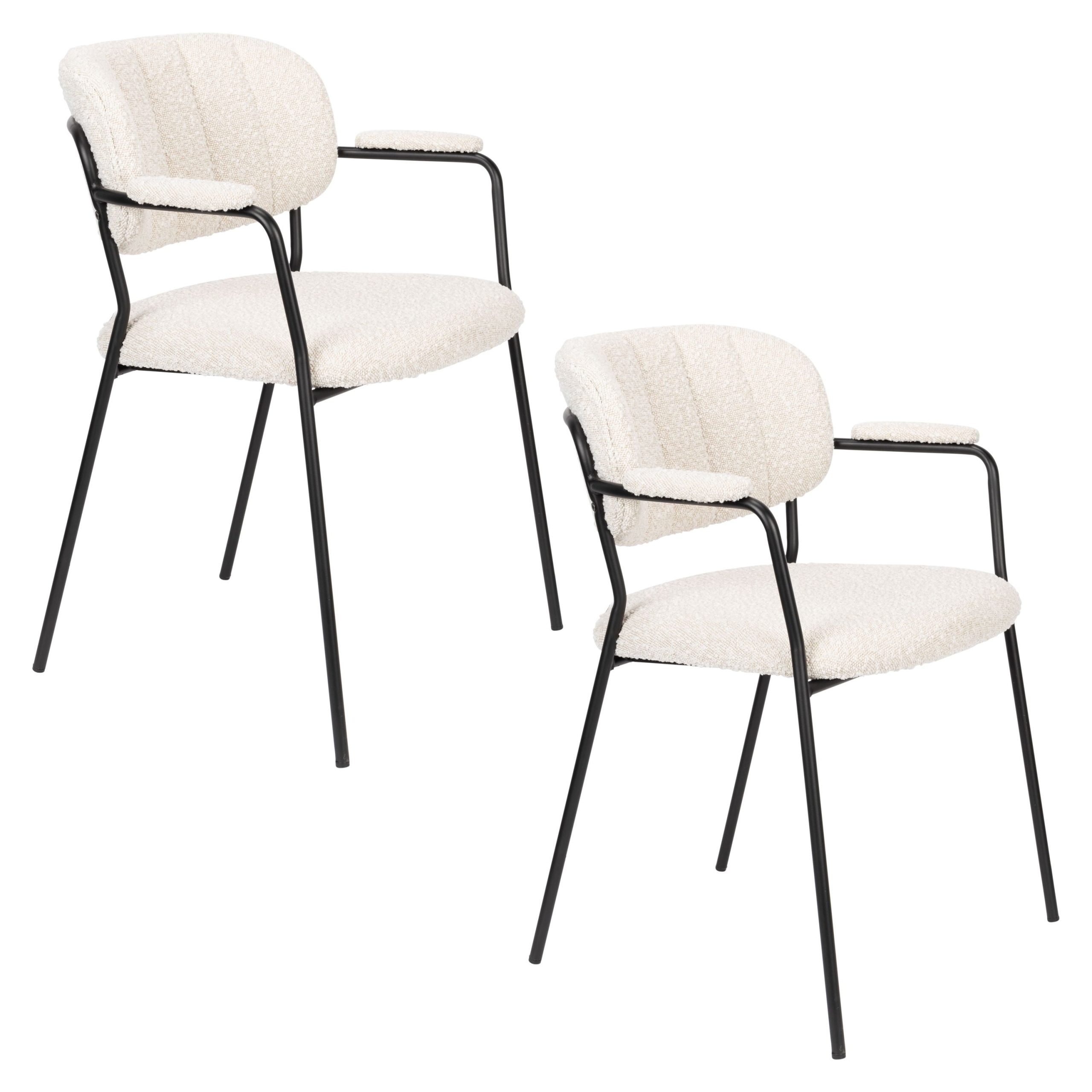 Housecraft Living Jolien Eetkamerstoelen Armleuning Zwart/Bouclé - Set