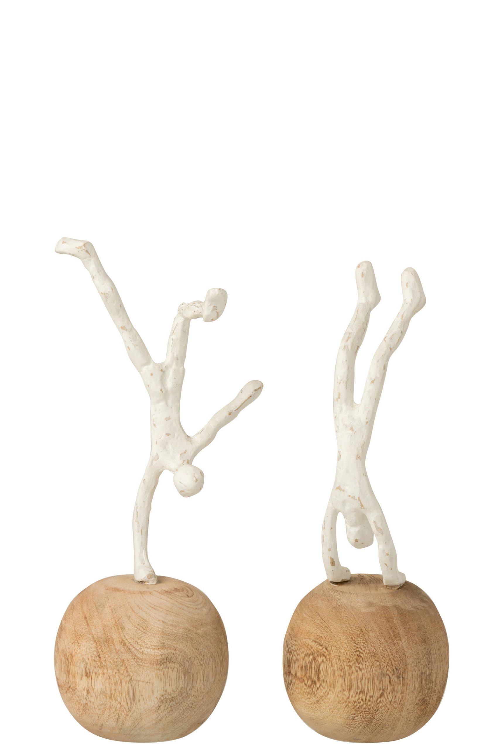 J-Line decoratie Figuur Op Handen - polyresin/hout - naturel/wit - 2 s