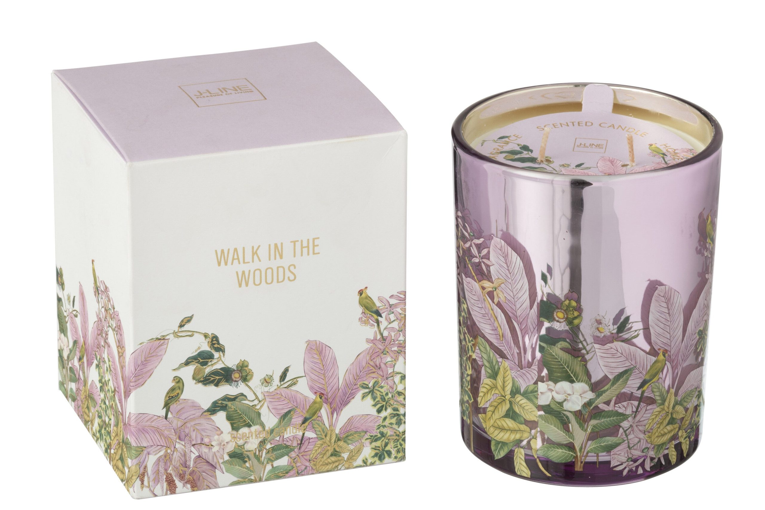 J-Line geurkaars Walk In The Woods - Mimosa & Rose - glas - roze - lar