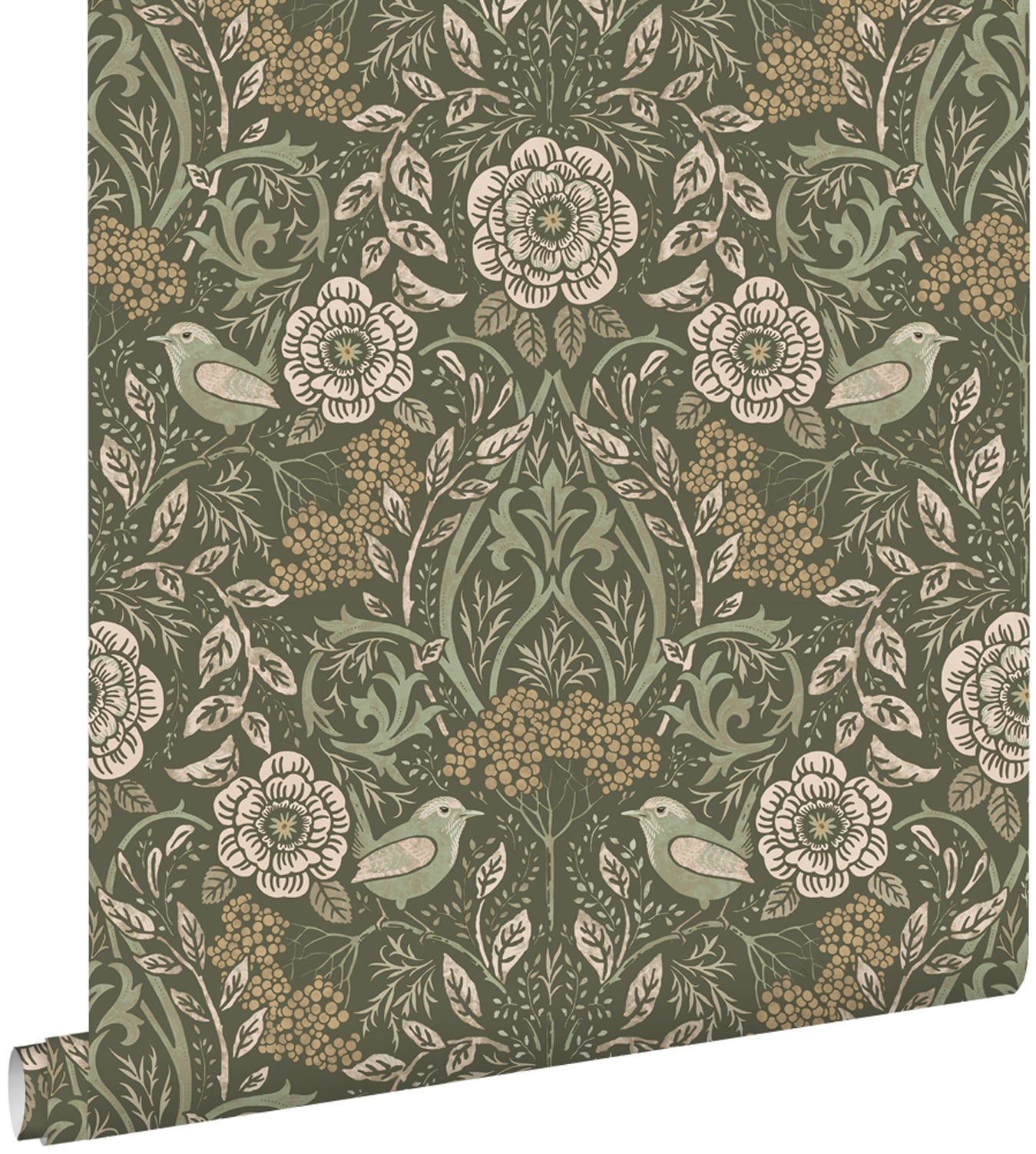 ESTAhome behang bloemen en vogels donkergroen - 53 cm x 10.05 m - 1398