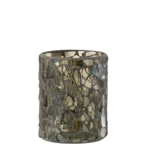 J-Line windlicht Mozaiek – glas – grijs/groen – medium J-Line windlicht Mozaiek – glas – grijs/groen – medium