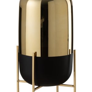 J-Line windlicht Op Voet – kaarshouder – glas – zwart/goud – large J-Line windlicht Op Voet – kaarshouder – glas – zwart/goud – large