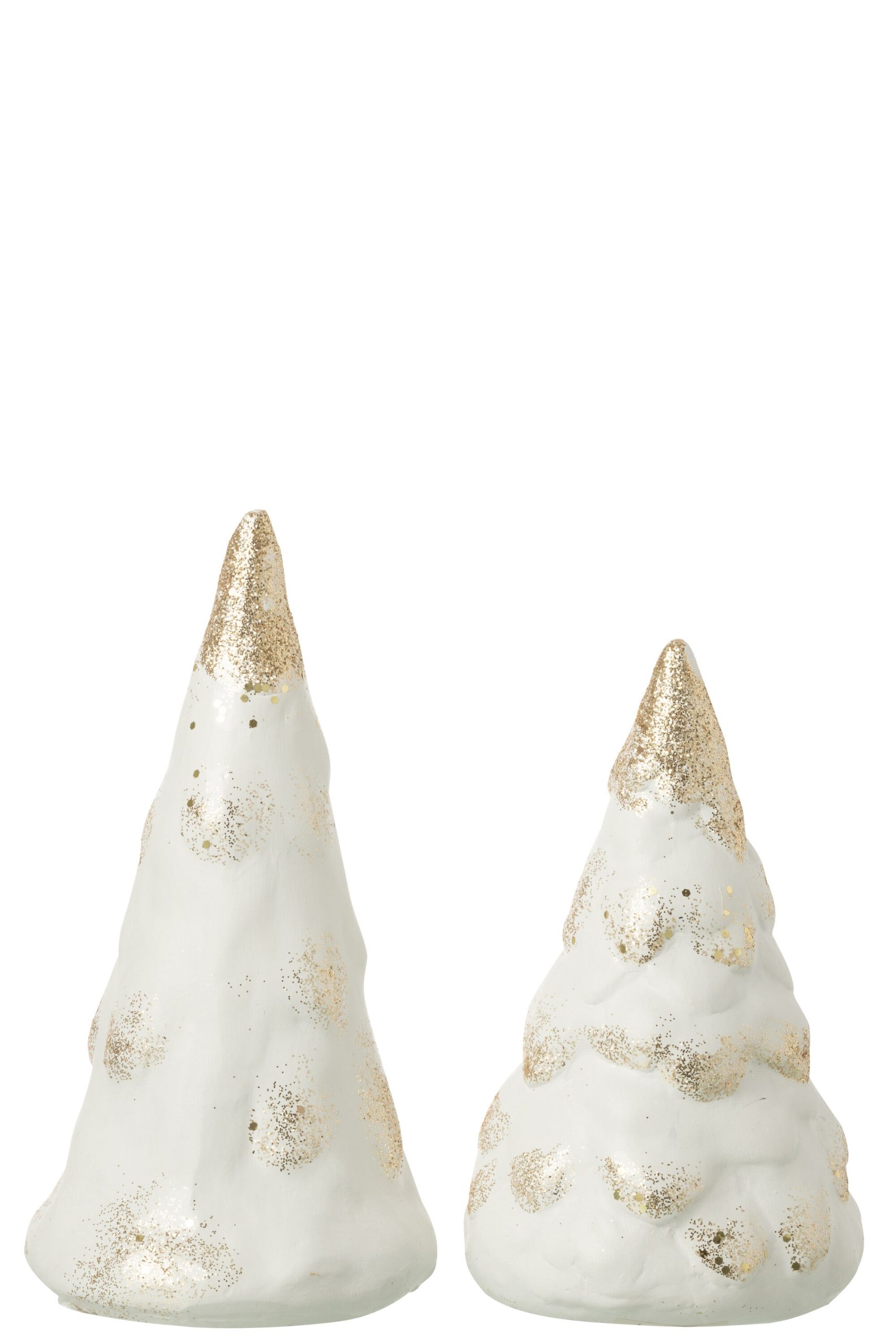 J-Line decoratie Dennenboom - keramiek - beige/wit - 2 stuks