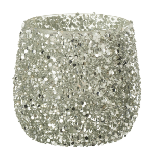J-Line windlicht Glitter – glas – zilver – small – 2 stuks