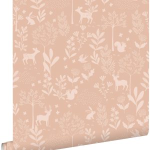 ESTAhome behang bos met bosdieren terracotta roze – 53 cm x 10.05 m – ESTAhome behang bos met bosdieren terracotta roze – 53 cm x 10.05 m –