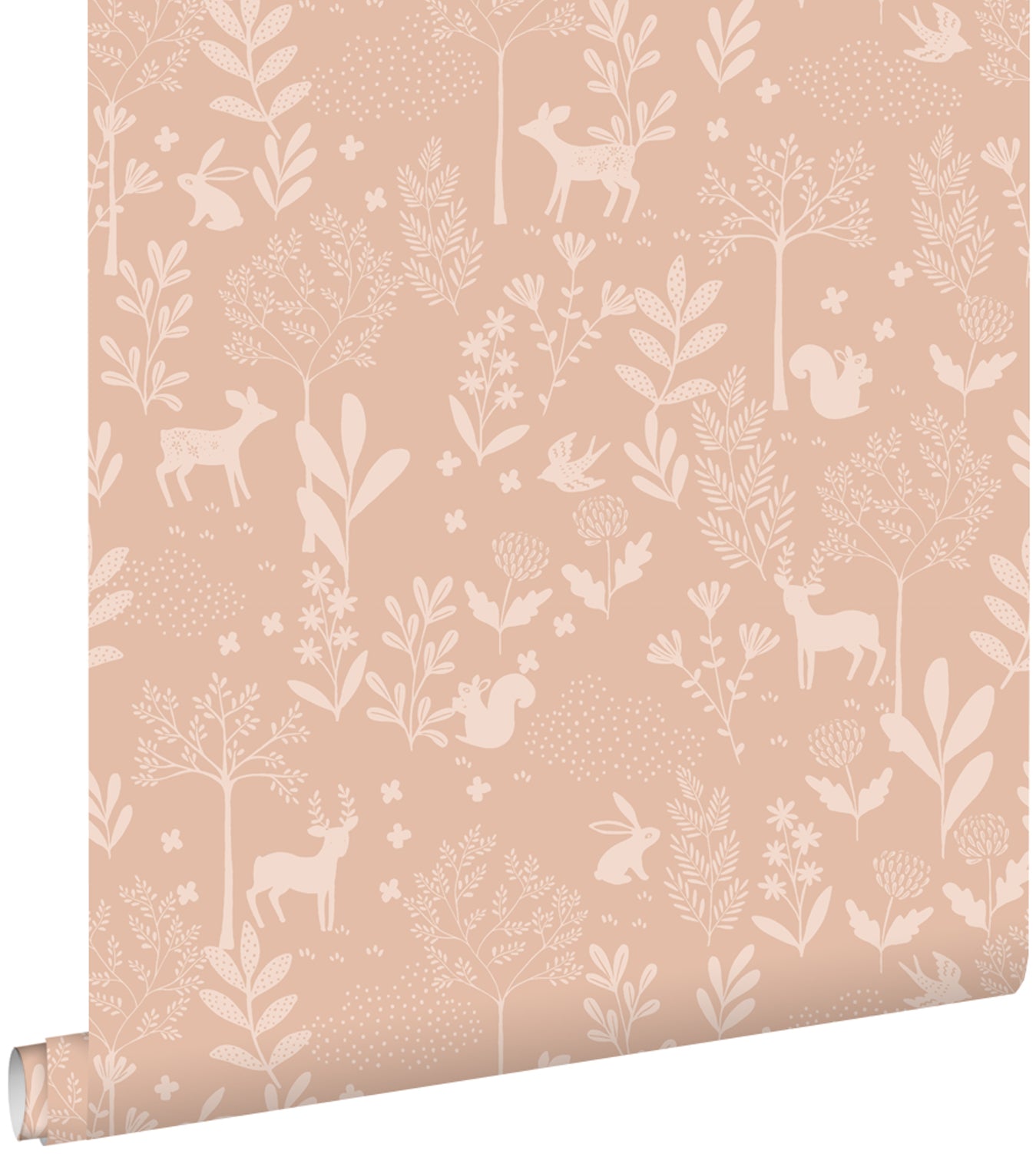ESTAhome behang bos met bosdieren terracotta roze - 53 cm x 10.05 m -