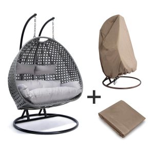Home Deluxe – Polyrattan hangstoel met regenhoes TWIN | Kleur: Grijs,
