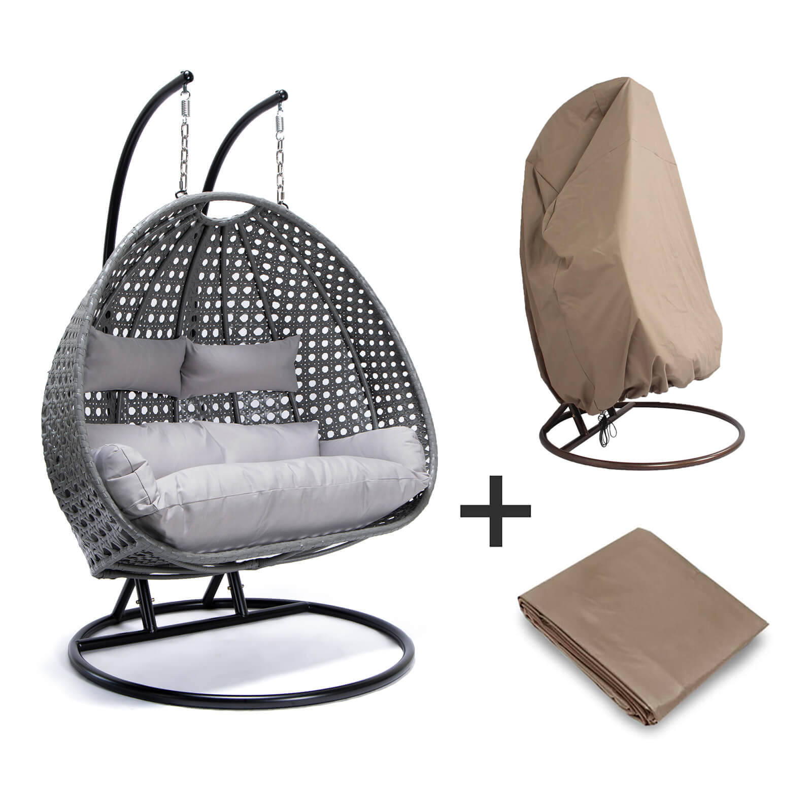 Home Deluxe - Polyrattan hangstoel met regenhoes TWIN | Kleur: Grijs,