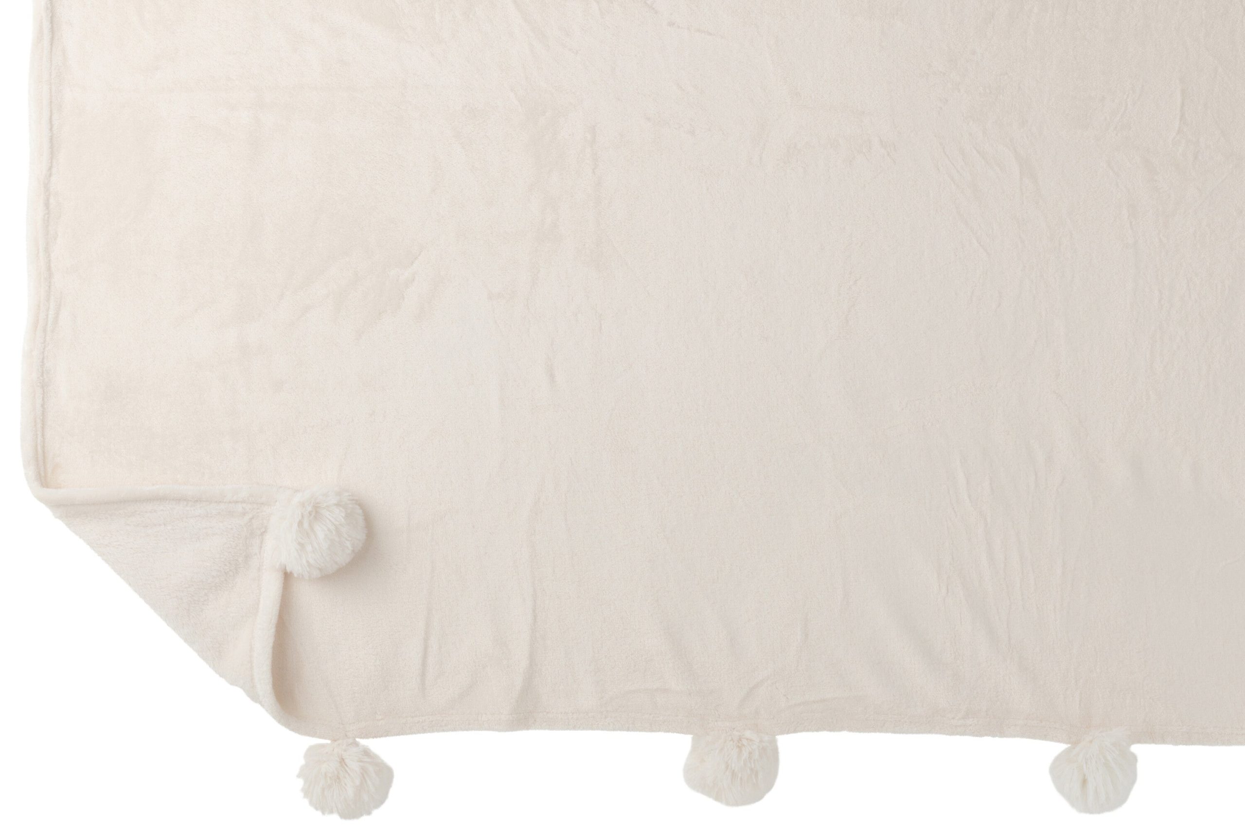J-Line plaid Pompom - polyester - creme - 170 x 130 cm