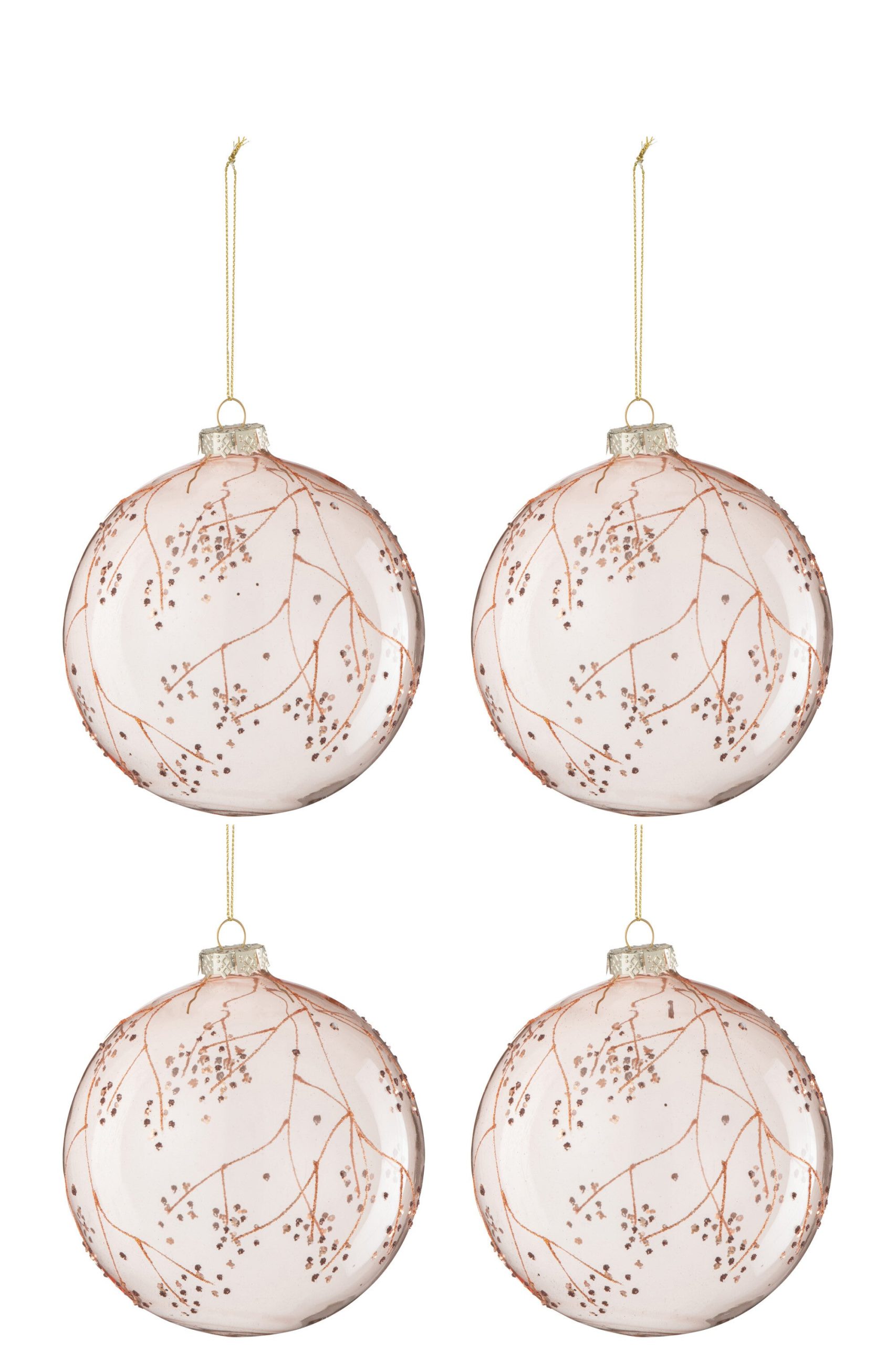 J-Line kerstbal Takken - glas - lichtroze - large - doos van 4