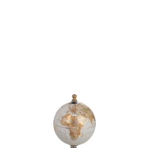 J-Line wereldbol Op Voet Marmer – metaal – wit/goud – extra small