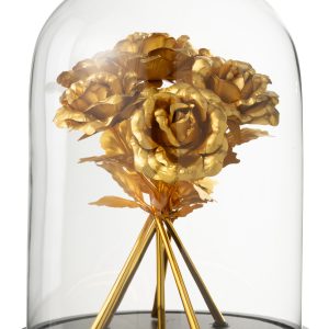J-Line Decoratieve stolp Roos – glas – goud/zwart – large