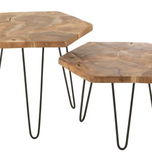 J-Line bijzettafel Hexagon – hout/metaal – naturel – 2 stuks J-Line bijzettafel Hexagon – hout/metaal – naturel – 2 stuks