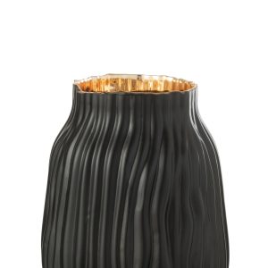 J-Line vaas Inkepingen – glas – zwart/goud – small – Ø 16 cm